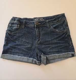 Cherokee Girls Denim Jean Shorts Medium Wash Frayed Hem Size XL 14/16 Casual